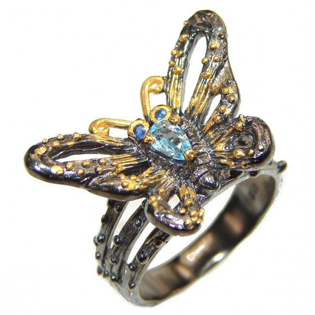 Sublime Butterfly authentic Swiss Blue Topaz .925 Sterling Silver handmade Ring s. 7