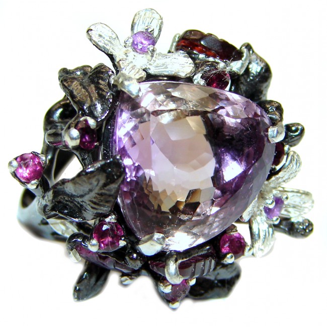 Enchanted Forest 45ctw Ametrine .925 Sterling Silver handcrafted LARGE Ring s. 6 1/4