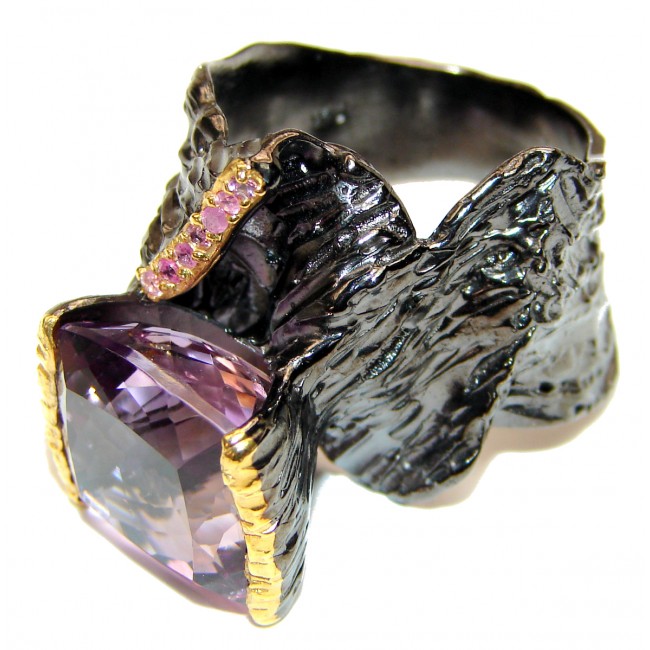 Large genuine Pink Amethyst .925 Sterling Silver handcrafted Ring size 9