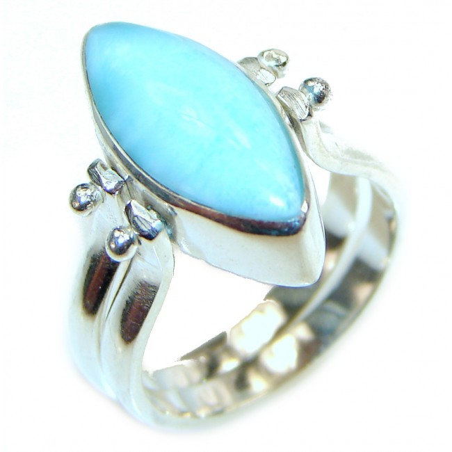 Reversible Larimar - Baltic Amber .925 Sterling Silver handcrafted Ring s. 7 1/2
