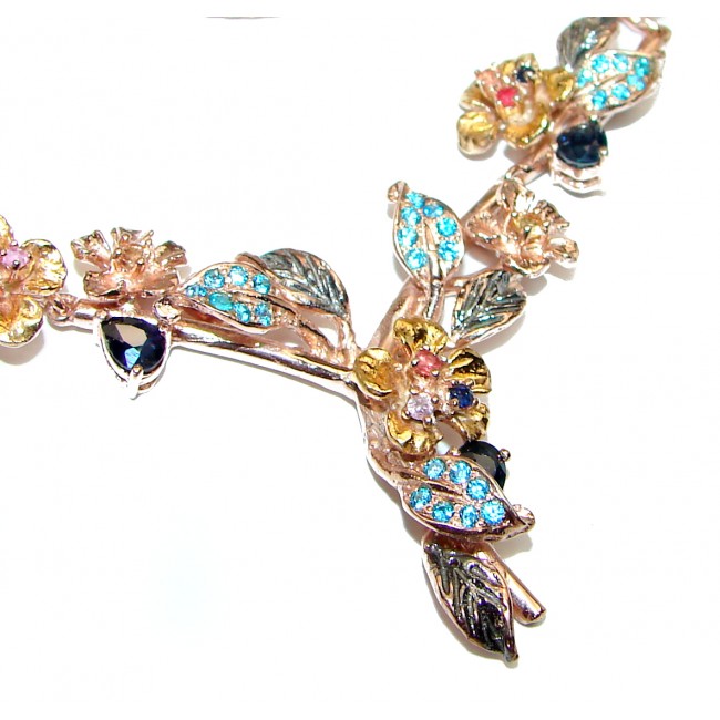 Floral Disgn London Blue Topaz Rose Gold over .925 Sterling Silver Necklace