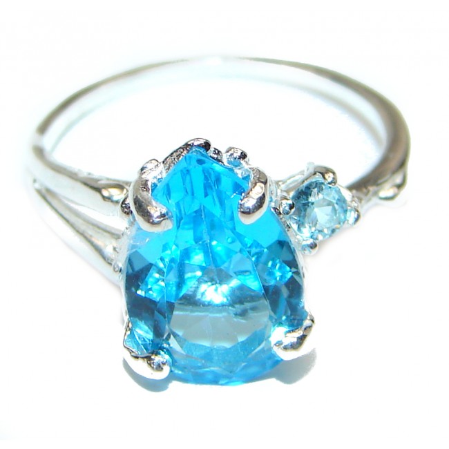 Genuine Swiss Blue Topaz Sapphire .925 Sterling Silver handcrafted Statement Ring size 6 1/4