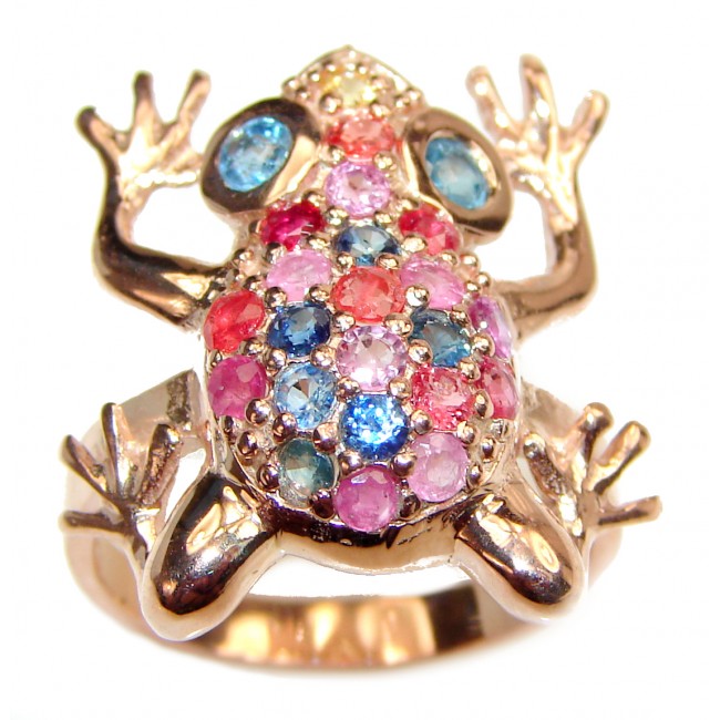 Frog Genuine Ruby Sapphire .925 Sterling Silver handcrafted Statement Ring size 7 1/2