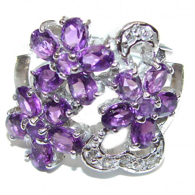 Purple Garden Amethyst .925 Sterling Silver Statement Ring s. 7 3/4