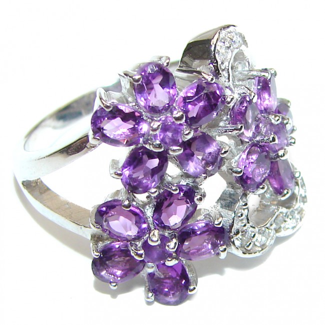 Purple Garden Amethyst .925 Sterling Silver Statement Ring s. 7 3/4