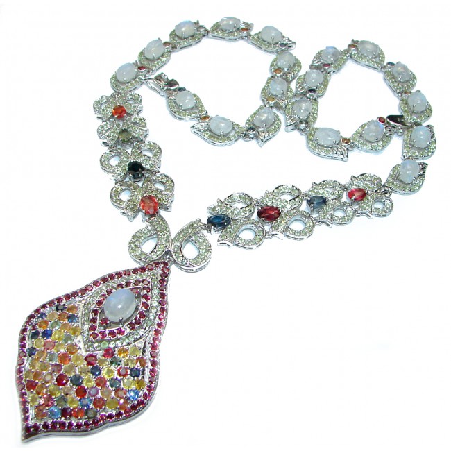 Magnificent Jewel authentic multicolor Sapphire Moonstone .925 Sterling Silver handcrafted necklace