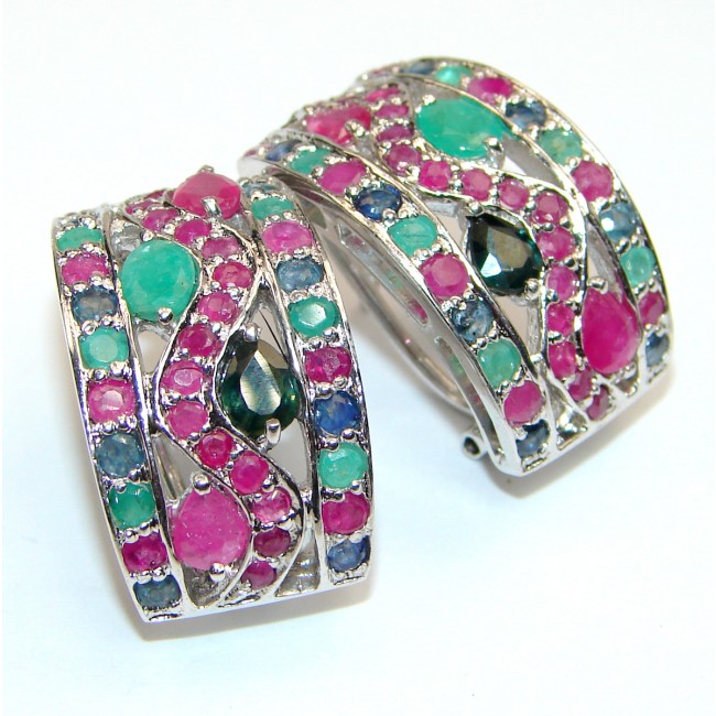 Stella Genuine Ruby Emerald Sapphire .925 Sterling Silver handmade earrings