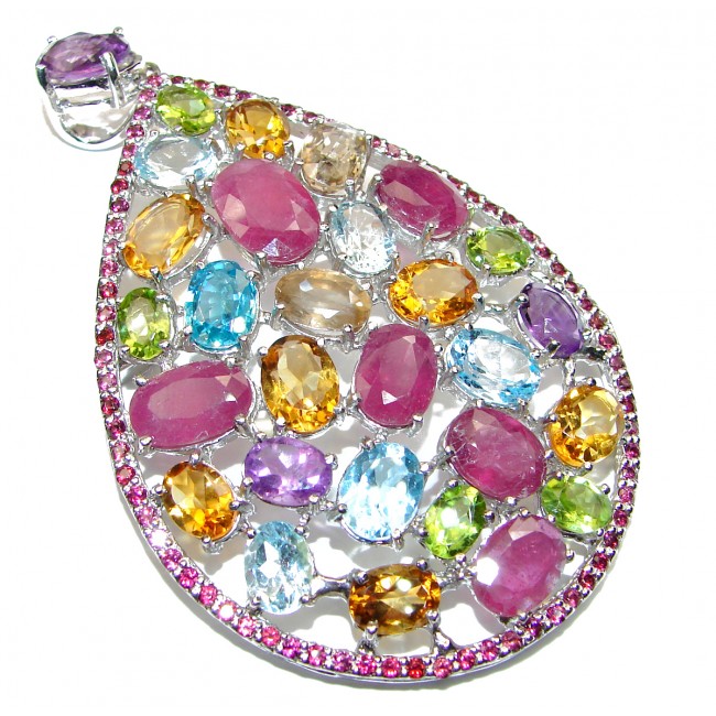 My Heirloom genuine Kashmir Ruby 3 1/4 inches long .925 Sterling Silver handcrafted LARGE Pendant BROOCH