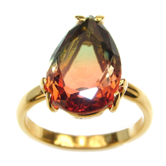 18.2 ctw Watermelon Tourmaline Gold over .925 Sterling Silver handcrafted Ring size 7