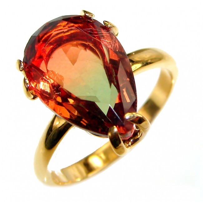 18.2 ctw Watermelon Tourmaline Gold over .925 Sterling Silver handcrafted Ring size 7