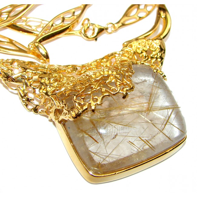 Incredible Design Golden Rutilated Quartz 14K Gold over .925 Sterling Silver handcrafted necklace