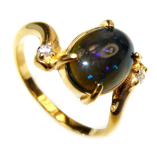 Vintage Design 3.2ctw Genuine Black Opal 14K Gold over .925 Sterling Silver handmade Ring size 7 1/4