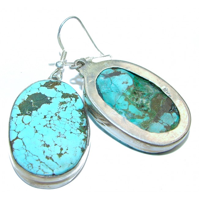 HUGE Bohemian Style Solid Turquoise .925 Sterling Silver earrings