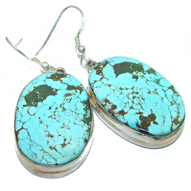 HUGE Bohemian Style Solid Turquoise .925 Sterling Silver earrings