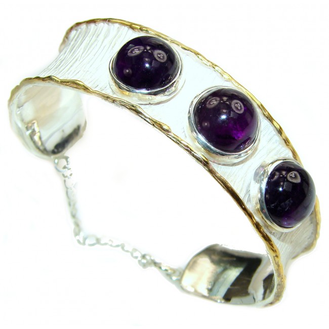 Bracelet with Cabochon Amethyst 24K gold and Silver in Antique White Patina