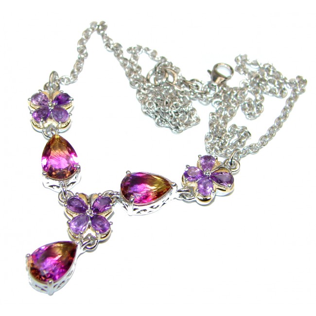 Royal Quality Oval cut Ametrine 2 tones .925 Sterling Silver handcrafted necklace