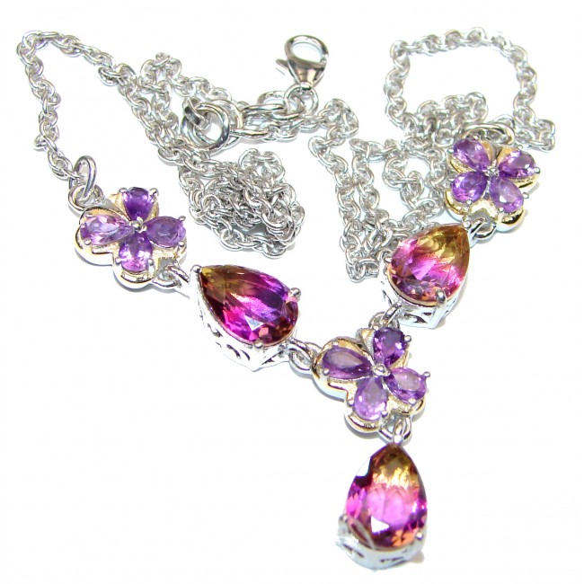 Royal Quality Oval cut Ametrine 2 tones .925 Sterling Silver handcrafted necklace