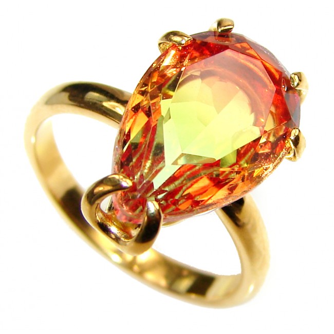 8.5ctw Watermelon Tourmaline Gold over .925 Sterling Silver handcrafted Ring size 7