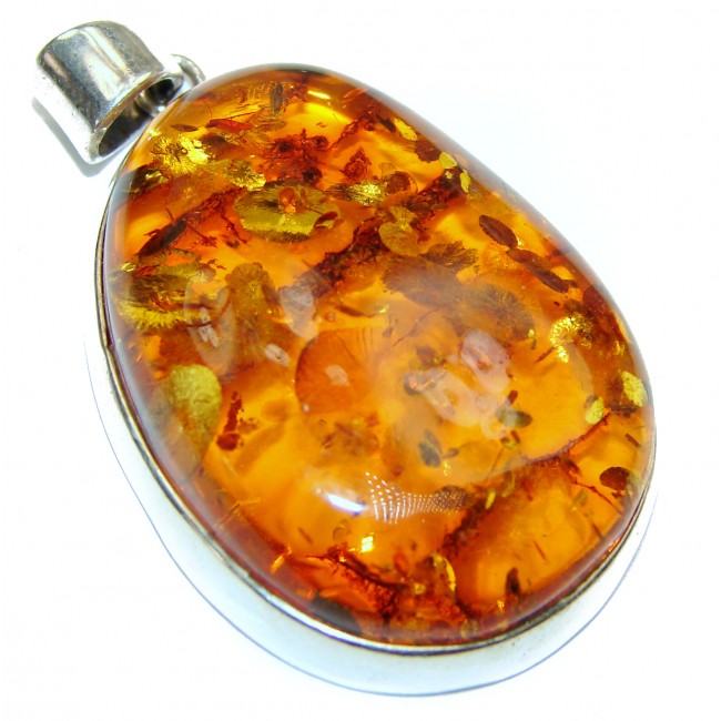 Cognac natural Baltic Amber .925 Sterling Silver handmade Pendant