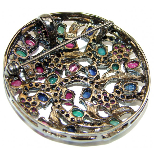 Large genuine Kashmir Ruby Sapphire .925 Sterling Silver handmade Pendant - Brooch