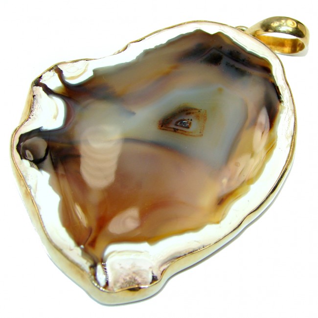 Huge 48.8 grams! Botswana Agate Gold plated over Sterling Silver handcrafted Pendant