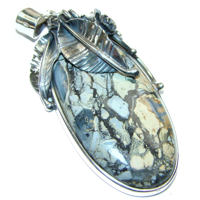 Vinatge Design Natural Dallasite Jasper .925 Sterling Silver handcrafted Pendant