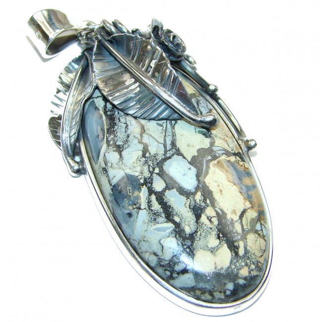Vinatge Design Natural Dallasite Jasper .925 Sterling Silver handcrafted Pendant