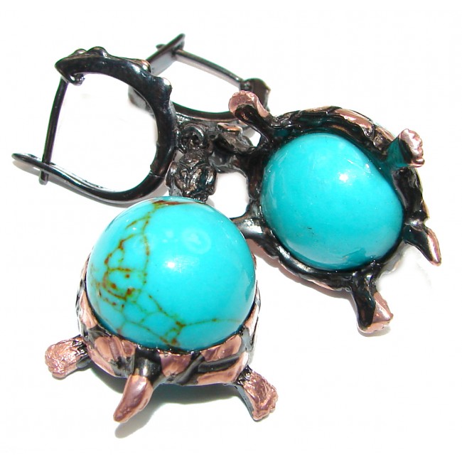 Blue Turtles Beauty Turquoise .925 Sterling Silver handcrafted LARGE Earrings