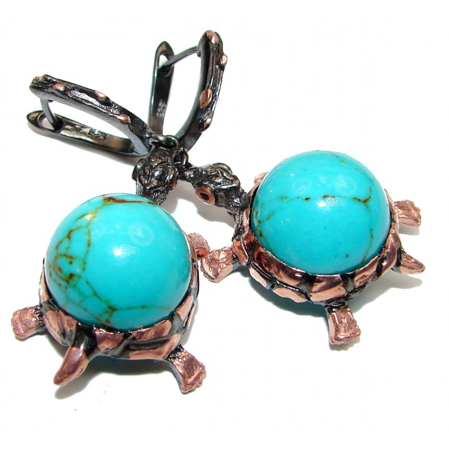 Blue Turtles Beauty Turquoise .925 Sterling Silver handcrafted LARGE Earrings