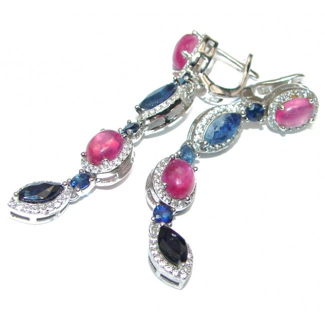 Incredible quality Ruby Sapphire .925 Sterling Silver handcrafted earrings