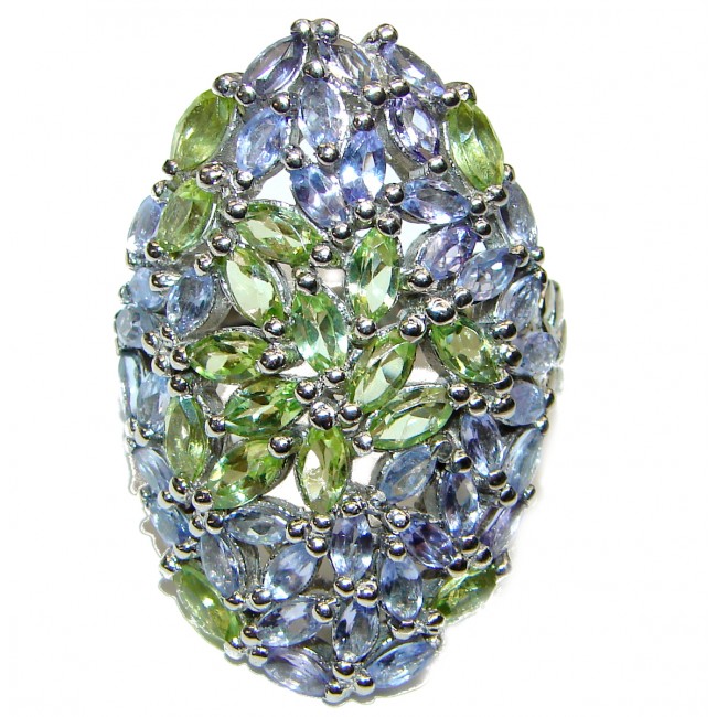 Fancy Genuine Tanzanite Peridot .925 Sterling Silver handcrafted Statement Ring size 8