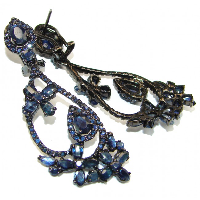 Victorian Style Sapphire black rhodium over .925 Sterling Silver handcrafted long earrings