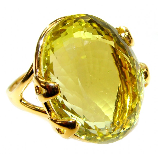 Royal Design 69ct Lemon Topaz 18K yellow Gold .925 Sterling Silver handmade ring size 7 3/4