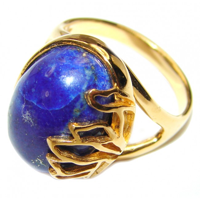 Natural afganian Lapis Lazuli 14K Gold over .925 Sterling Silver handcrafted ring size 7 1/4