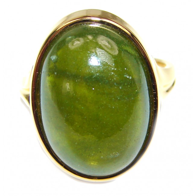 Authentic 16.5ctw Green Tourmaline Yellow gold over .925 Sterling Silver brilliantly handcrafted ring s. 7 1/4