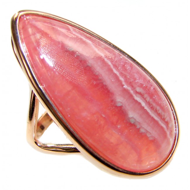 Genuine Argentinian Rhodochrosite 18K Gold over .925 Sterling Silver handcrafted Statement Ring size 10
