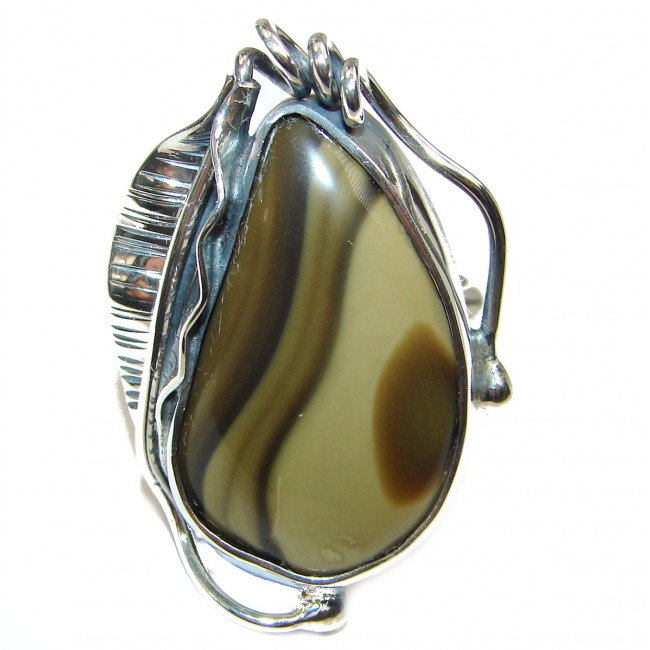 BOHO STYLE Genuine Imperial Jasper .925 Sterling Silver handcrafted LARGE ring s. 8 adjustable
