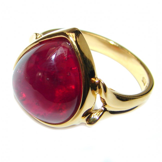 Genuine Ruby 18K yellow Gold over .925 Sterling Silver handmade Cocktail Ring s. 8