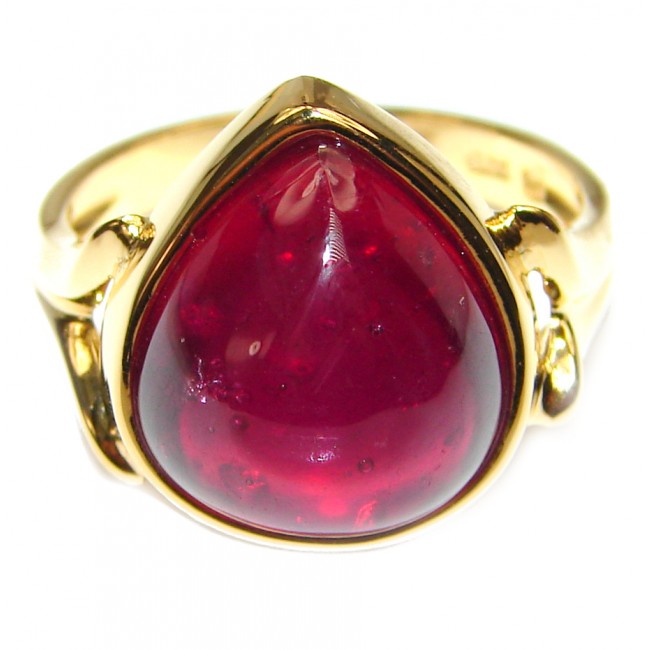 Genuine Ruby 18K yellow Gold over .925 Sterling Silver handmade Cocktail Ring s. 8