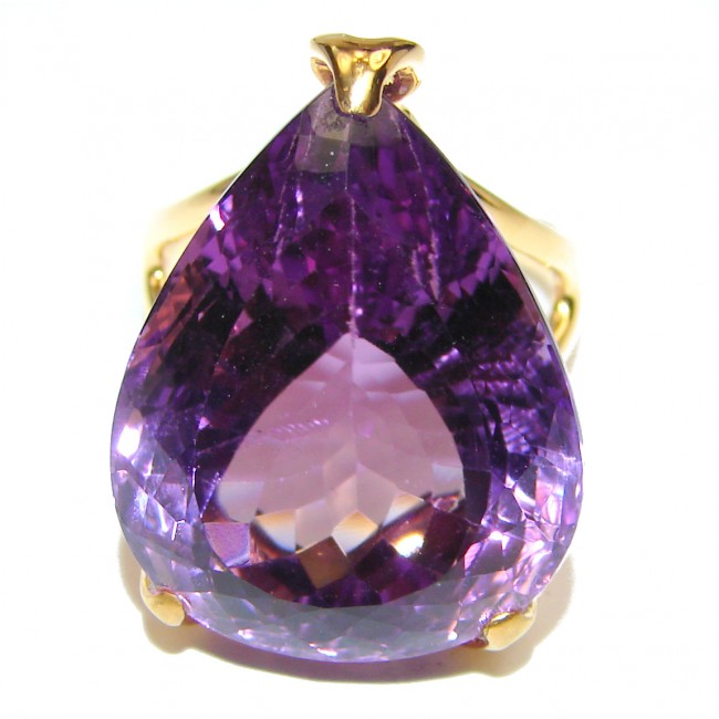 Authentic Pear cut 48ctw Amethyst 24K gold over .925 Sterling Silver brilliantly handcrafted ring s. 7 1/2