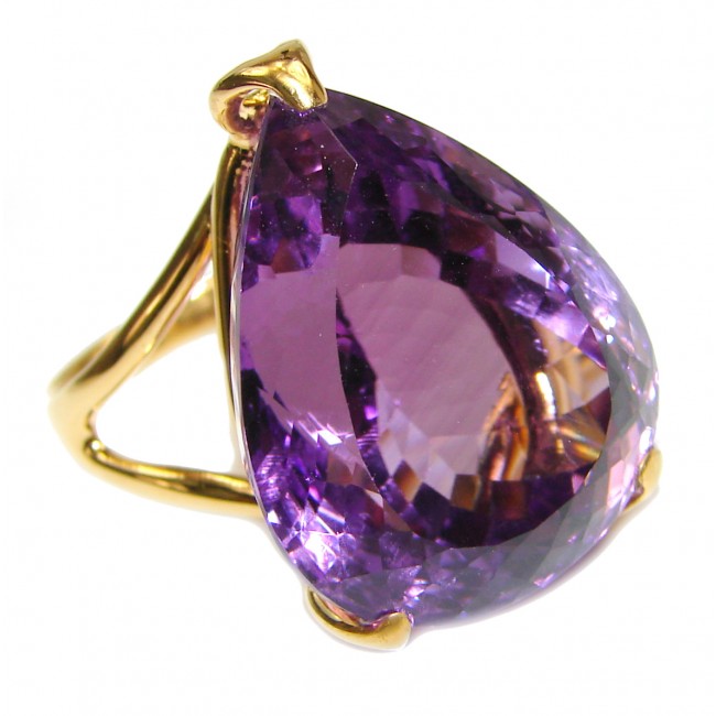 Authentic Pear cut 48ctw Amethyst 24K gold over .925 Sterling Silver brilliantly handcrafted ring s. 7 1/2