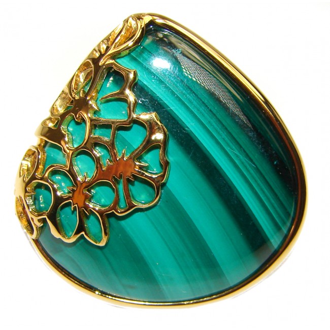 Natural BEST quality Malachite 18k Gold over .925 Sterling Silver handcrafted ring size 7 3/4