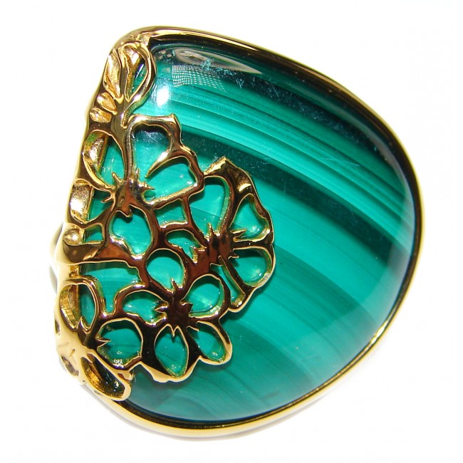 Natural BEST quality Malachite 18k Gold over .925 Sterling Silver handcrafted ring size 7 3/4