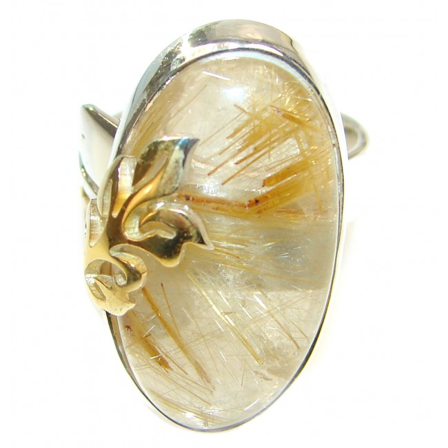 Best quality Golden Rutilated Quartz .925 Sterling Silver handcrafted Ring Size 8 adjustable