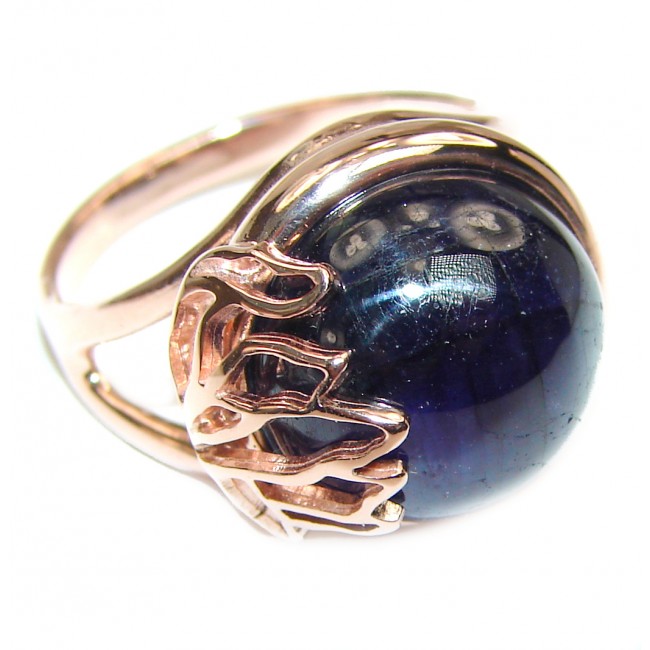 Genuine 46ct Sapphire 18K yellow Gold over .925 Sterling Silver handmade Cocktail Ring s. 8 3/4
