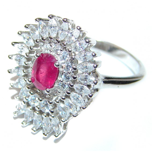 Stella Genuine Ruby .925 Sterling Silver handcrafted Statement Ring size 7 1/4