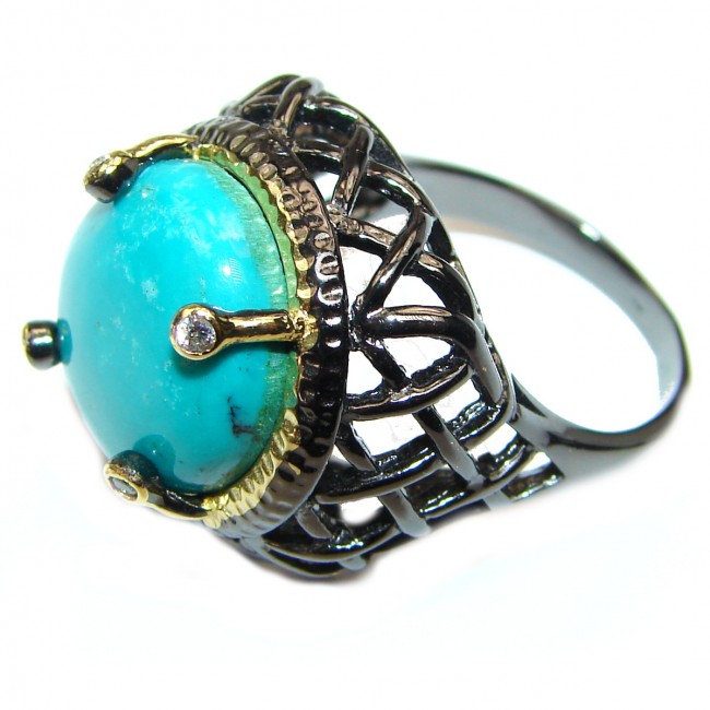 Under the Sea Huge Authentic Turquoise .925 Sterling Silver ring; s. 8