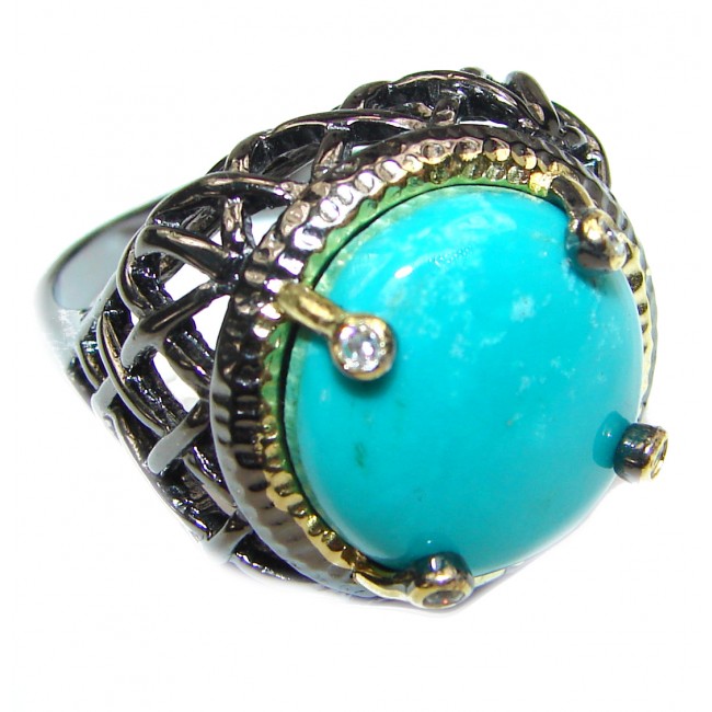 Under the Sea Huge Authentic Turquoise .925 Sterling Silver ring; s. 8