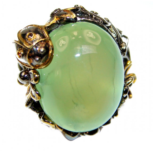 Large Natural Prehnite 14K Gold over .925 Sterling Silver handmade ring s. 8 1/4