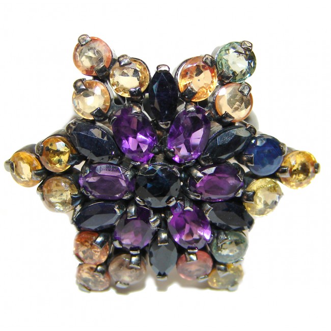 Purple Garden Amethyst Sapphire black rhodium over .925 Sterling Silver Statement Ring s. 9 1/4